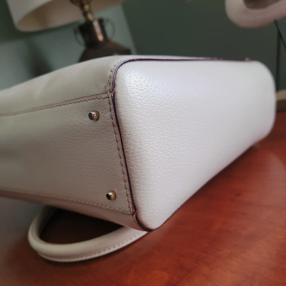 Kate Spade WKRU1428 Cream Pebbled Leather Satchel Tote Bag Quiet Luxury